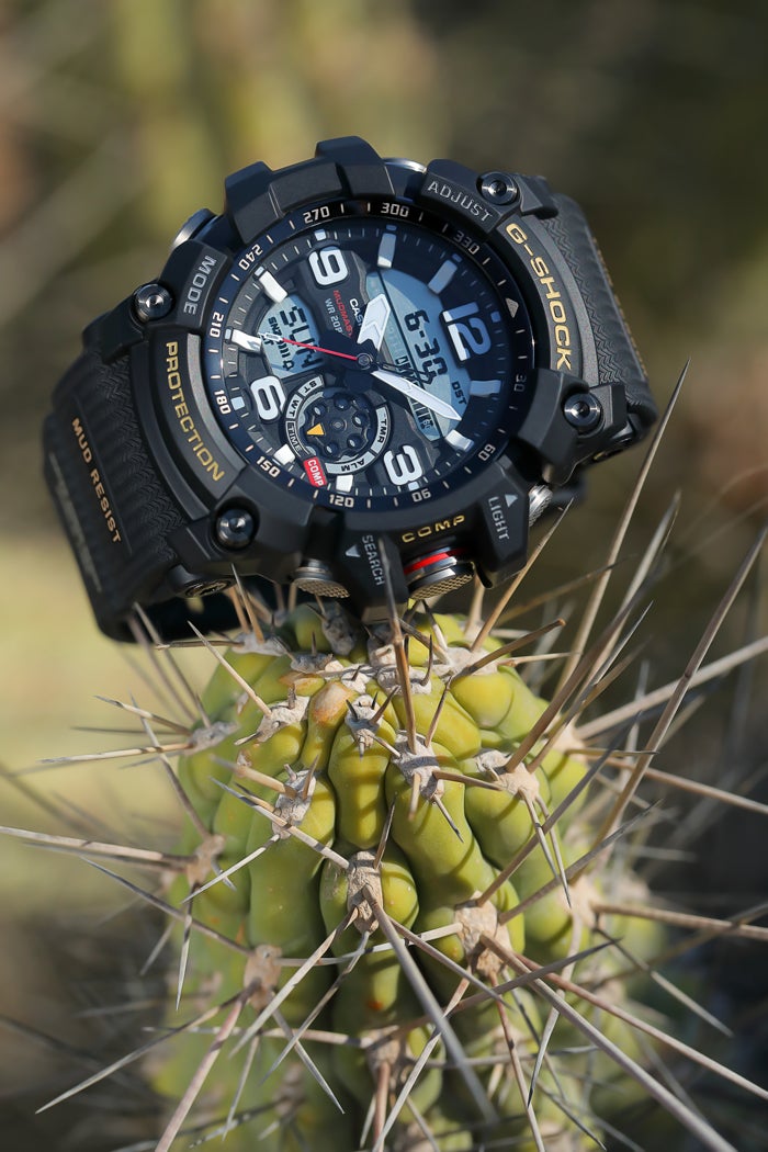 The new G-SHOCK Mudmaster GG1000-1A is no exception. It’s built to sustain not only shock (an alpha gel is used within to protect the watch from malfunctions or damage due to vibrations), but G-SHOCK has managed to construct an indefatigable case-work that also seals it from the intrusion of water (resistance to 200 meters), dust and sand.