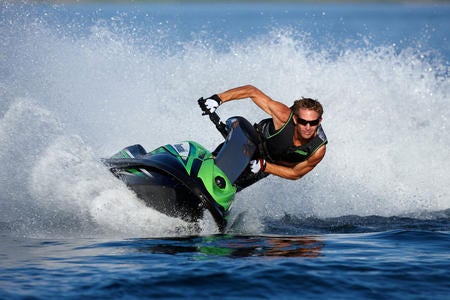 Stand-up skis carve the water like no runabout ever could.
