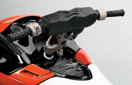 The Variable Trim System switch on the left handlebar allows for  quick, easy adjustments.