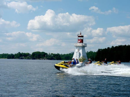 Cruising past the lighthouse near Rosseau.