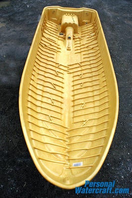 The inner surface of the hull is smooth with a series of ribs that stiffen the structure for added strength.