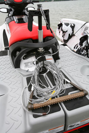 The retractable ski pylon allows the tow rope to stay high, while the ballast provides additional wake.