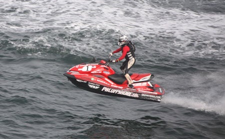 Robert Carreon's race ended shortly after hitting the big water. (Photo courtesy PWCOffshore.com)