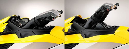 The new instrument display moves with the handlebars as the are moved through their range of adjustment from down (left) to up (right).